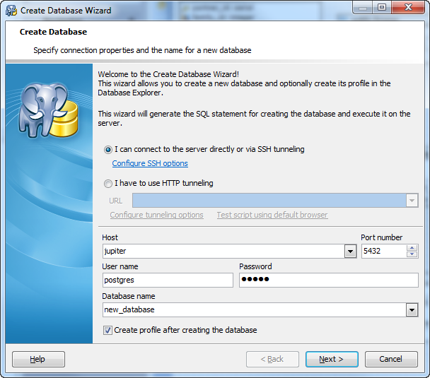 Create Database Wizard