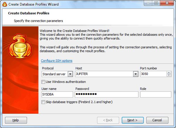 Create Database Profiles wizard