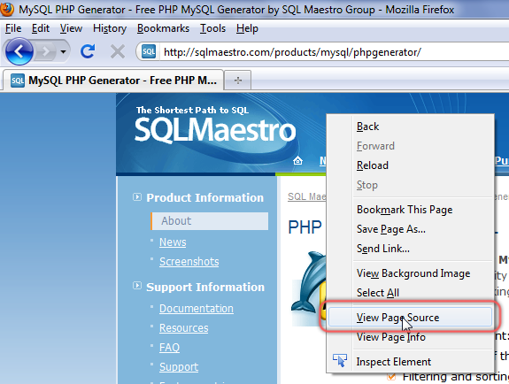 Openning the page source. The button's location depends on your browser.