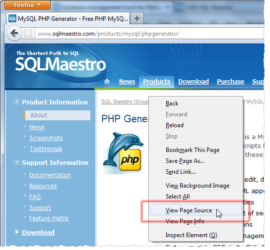 Openning the page source. The button's location depends on your browser.