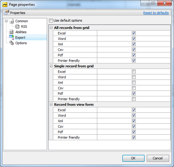 Export and Print settings