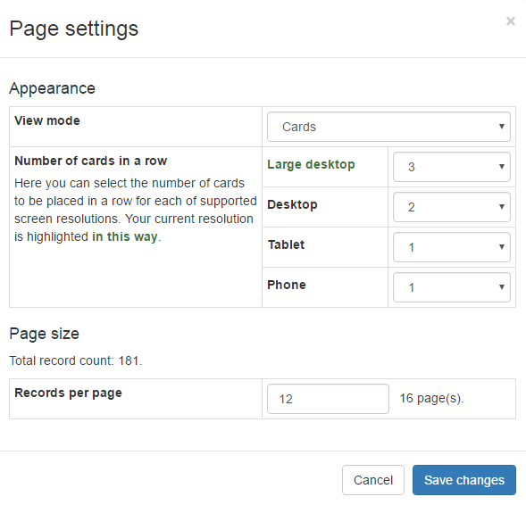 Customizing number of cards