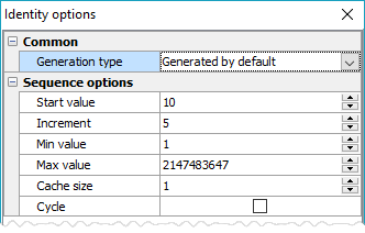 Identity column options