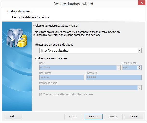 Restore database wizard